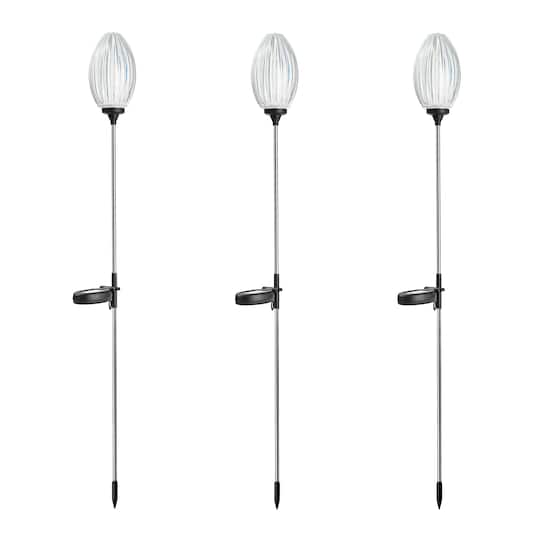 Glitzhome® 36" Solar Powered Oval Flower Stake Light with Stainless Steel Poles, 3ct.